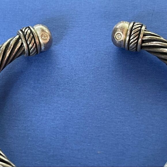 VTG Rhinestone Inlay Silver Tone Twist Cable Cuff - Picture 14 of 16